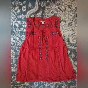 Lucky Brand Red Tie Embroidered Tank - small